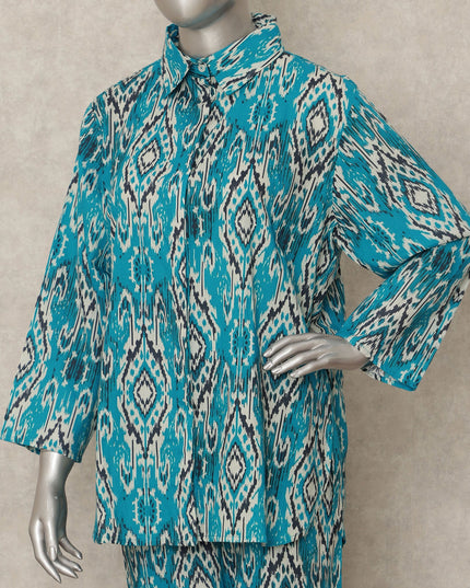 Teal Blue Ikat Co Ord Set Party Wear Women