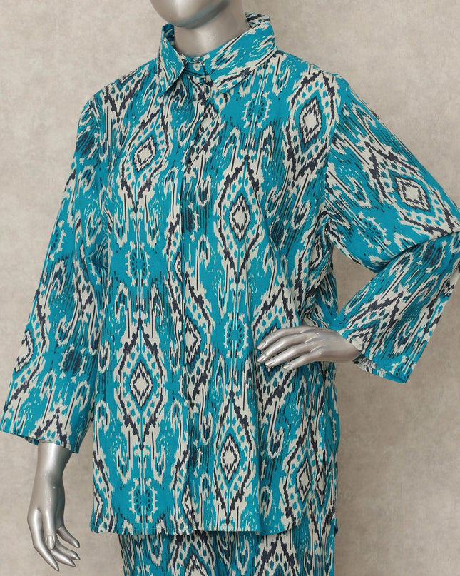 Teal Blue Ikat Co Ord Set Party Wear Women
