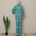 Teal Blue Ikat Co Ord Set Party Wear Women