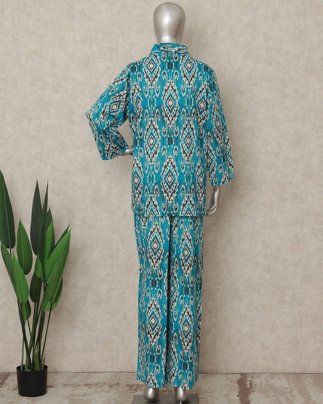 Teal Blue Ikat Co Ord Set Party Wear Women