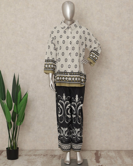 White Black Geometric Co Ord Set Party Wear Women