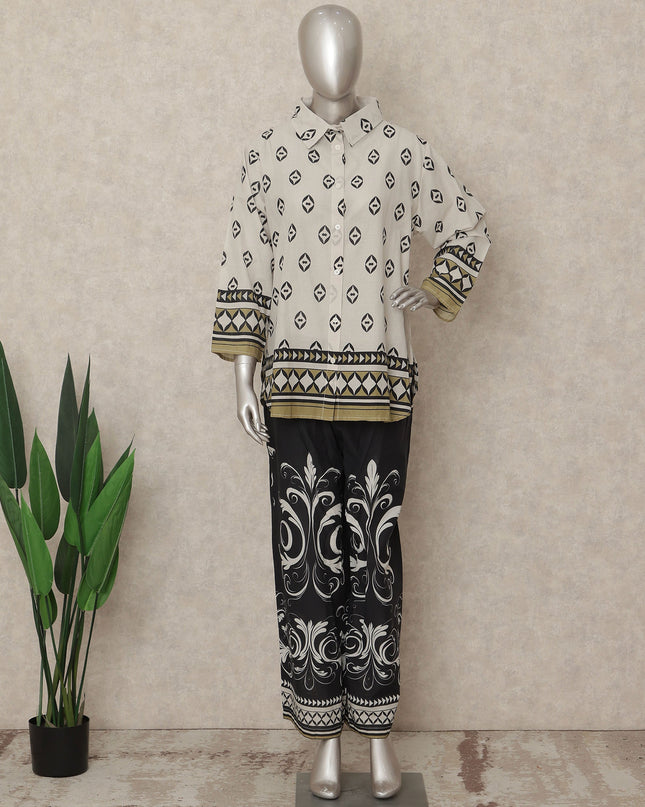 White Black Geometric Co Ord Set Party Wear Women