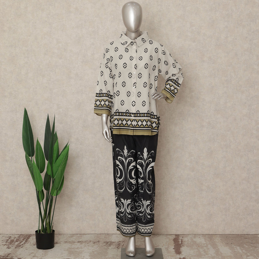 White Black Geometric Co Ord Set Party Wear Women