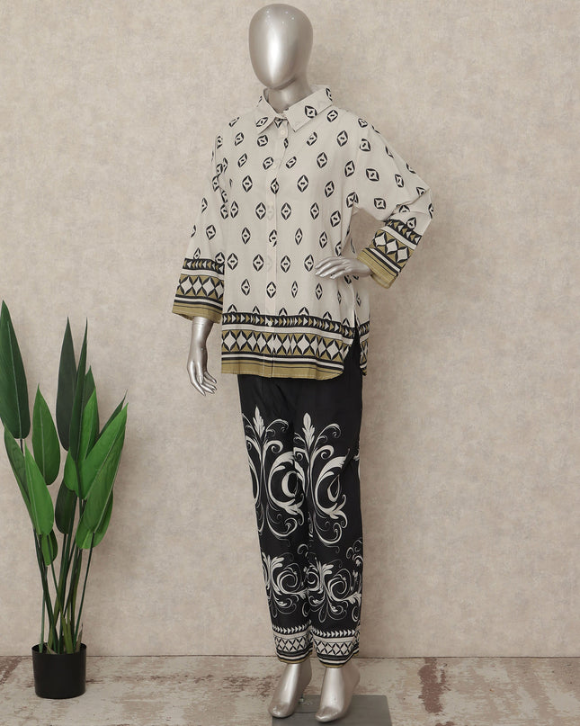 White Black Geometric Co Ord Set Party Wear Women