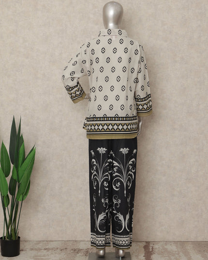 White Black Geometric Co Ord Set Party Wear Women