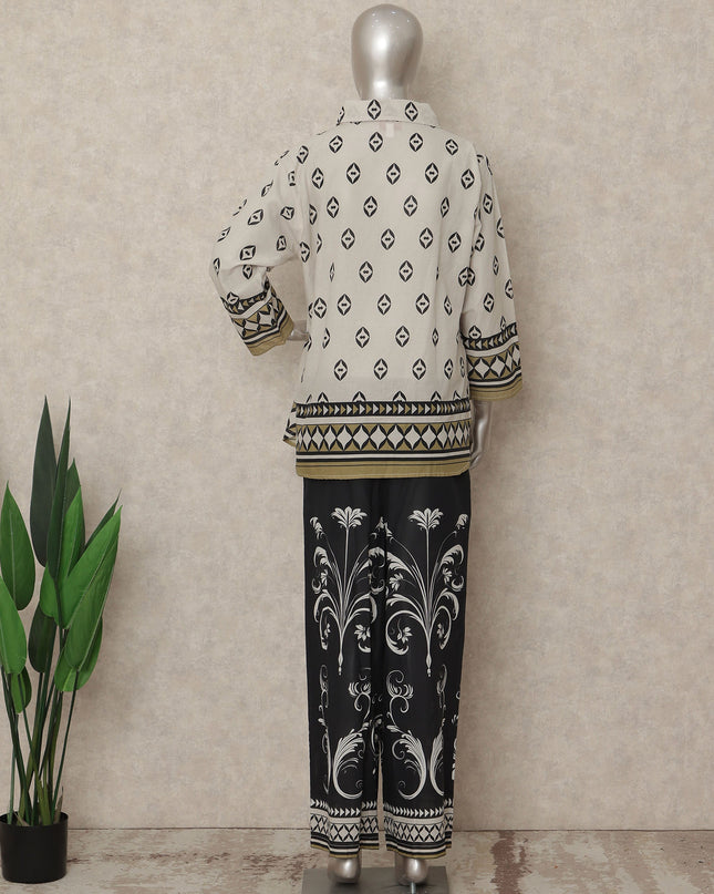 White Black Geometric Co Ord Set Party Wear Women