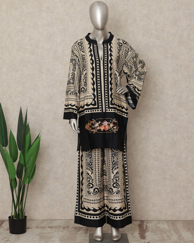 Black Beige Paisley Co Ord Set Party Wear Women