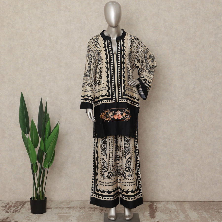 Black Beige Paisley Co Ord Set Party Wear Women