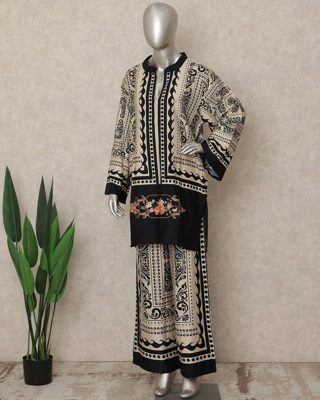 Black Beige Paisley Co Ord Set Party Wear Women