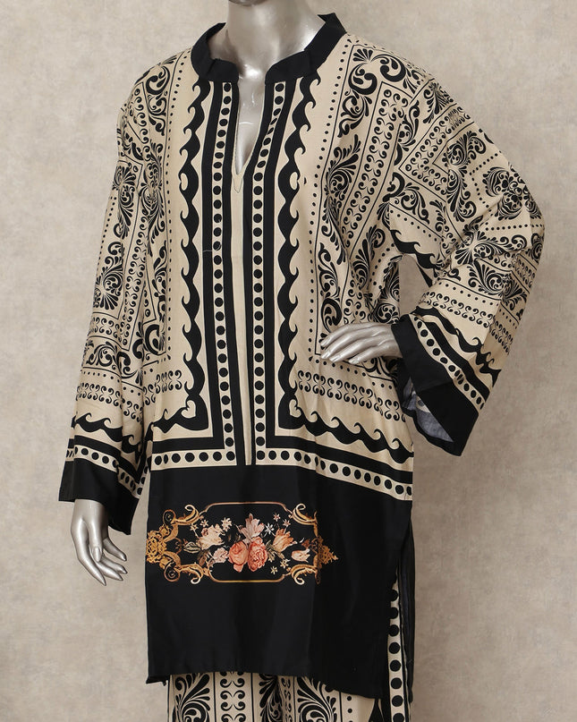 Black Beige Paisley Co Ord Set Party Wear Women