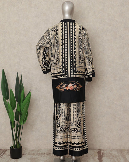 Black Beige Paisley Co Ord Set Party Wear Women