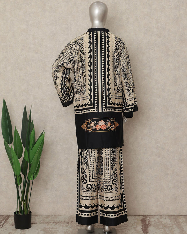 Black Beige Paisley Co Ord Set Party Wear Women