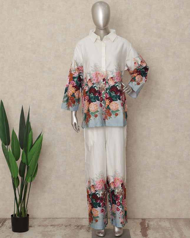 White Floral Co Ord Set Party Wear Women