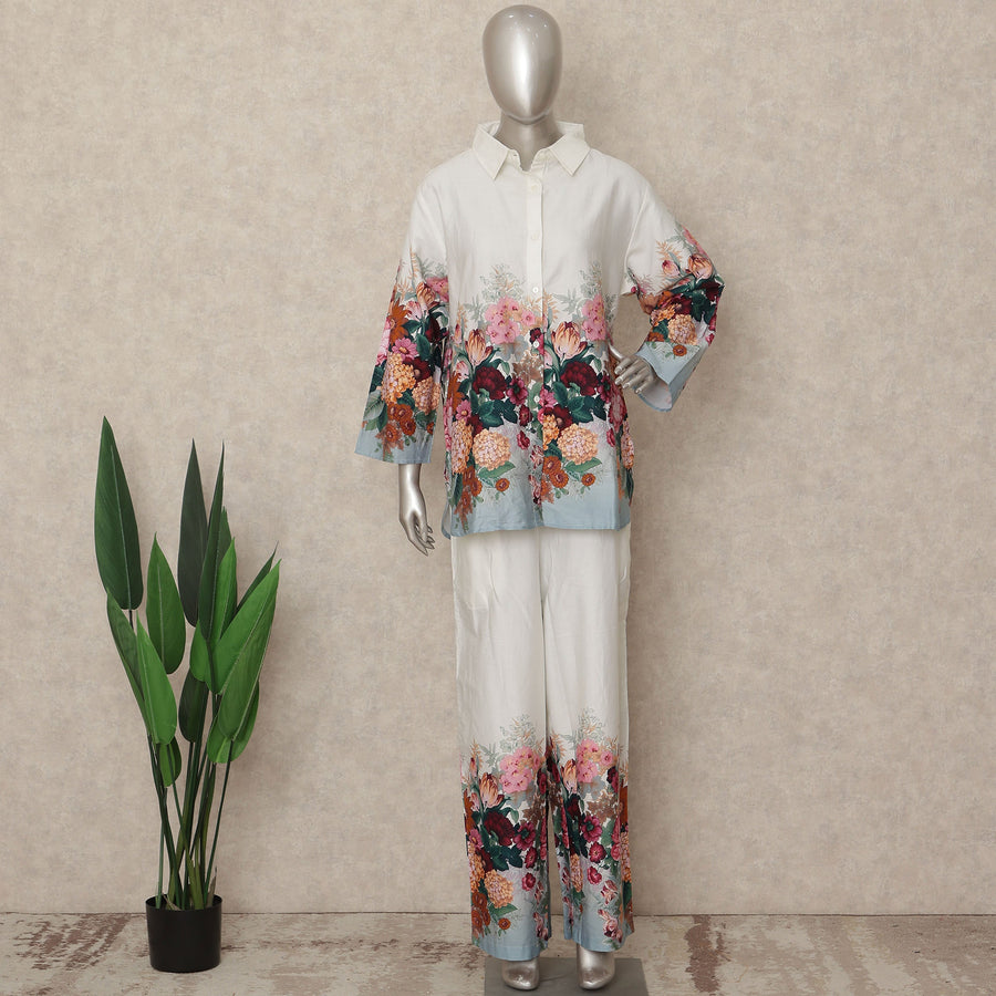 White Floral Co Ord Set Party Wear Women