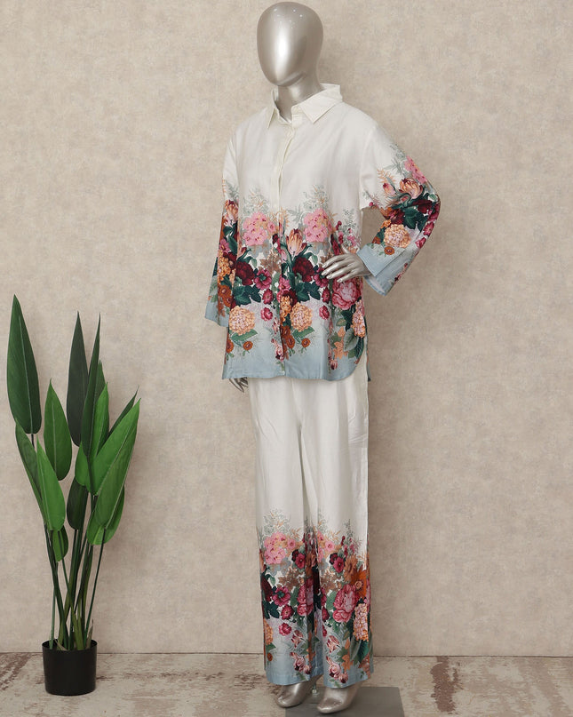 White Floral Co Ord Set Party Wear Women