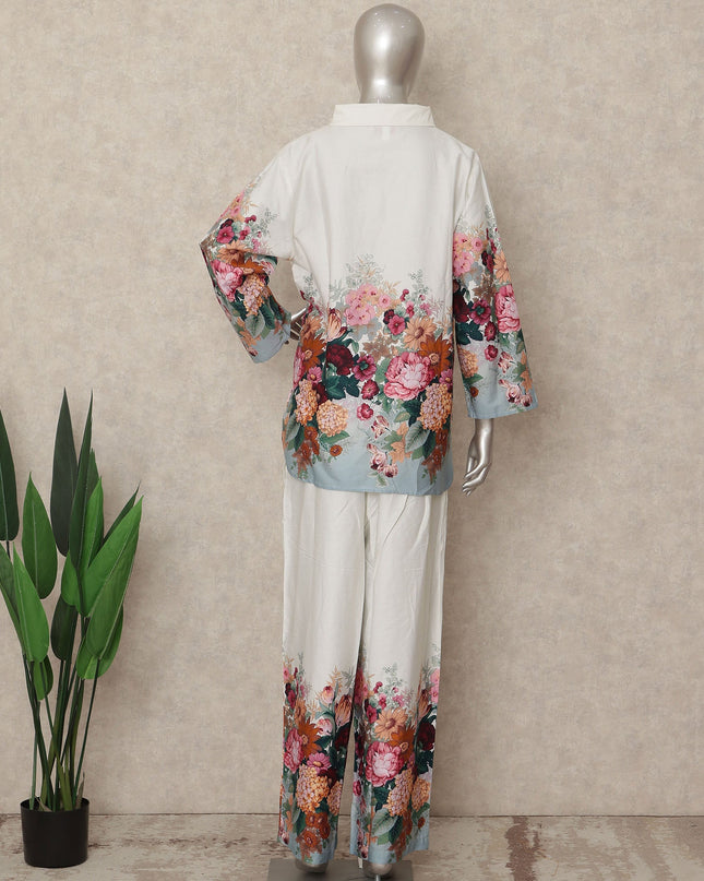 White Floral Co Ord Set Party Wear Women