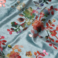 Sage Grey Floral Bouquet Synthetic Blended Velvet Fabric