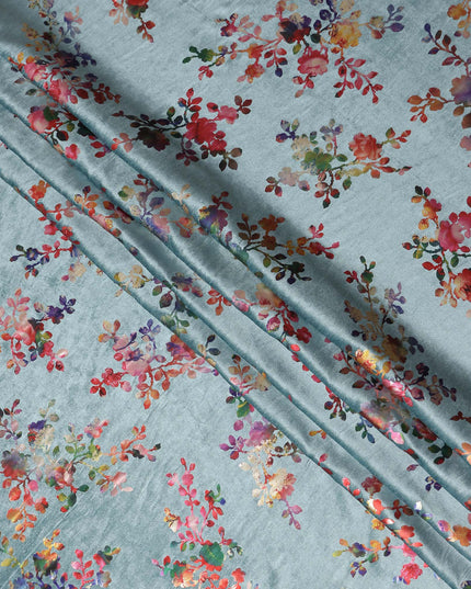 Sage Grey Floral Bouquet Synthetic Blended Velvet Fabric
