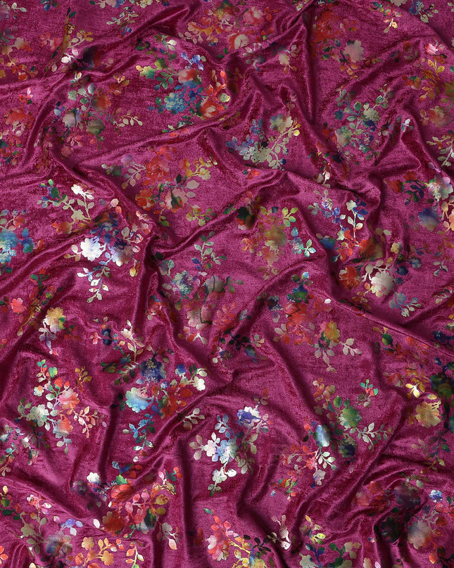 Magenta Pink Floral Bouquet Synthetic Blended Velvet Fabric