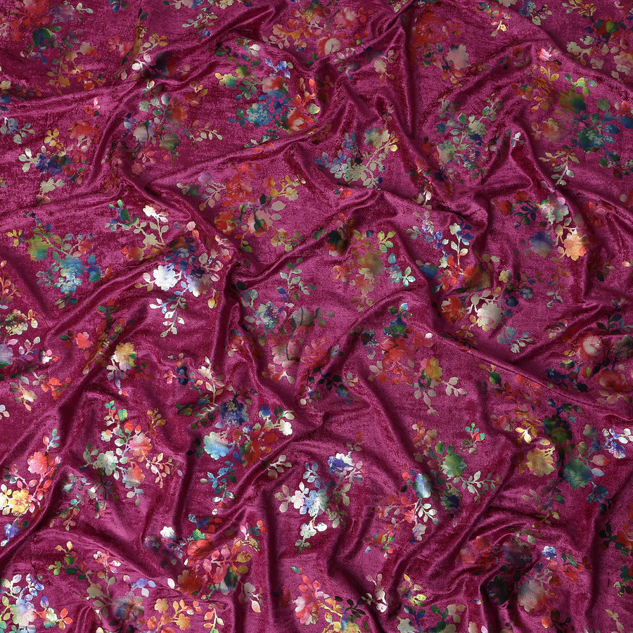 Magenta Pink Floral Bouquet Synthetic Blended Velvet Fabric