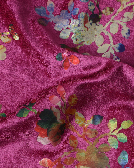 Magenta Pink Floral Bouquet Synthetic Blended Velvet Fabric