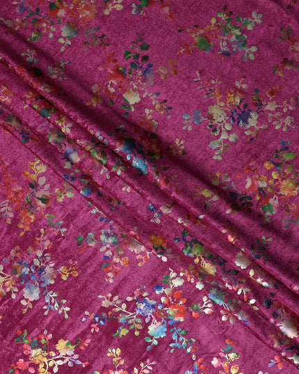 Magenta Pink Floral Bouquet Synthetic Blended Velvet Fabric