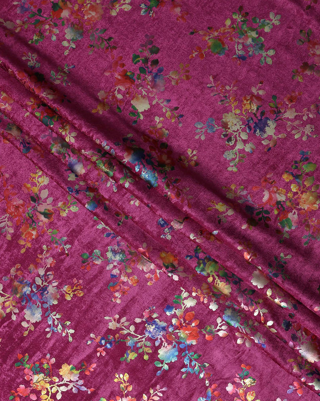 Magenta Pink Floral Bouquet Synthetic Blended Velvet Fabric