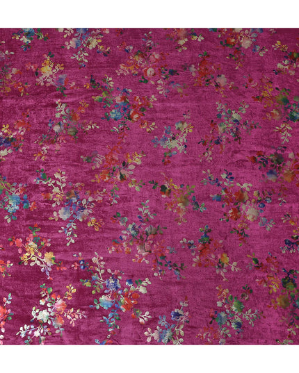 Magenta Pink Floral Bouquet Synthetic Blended Velvet Fabric