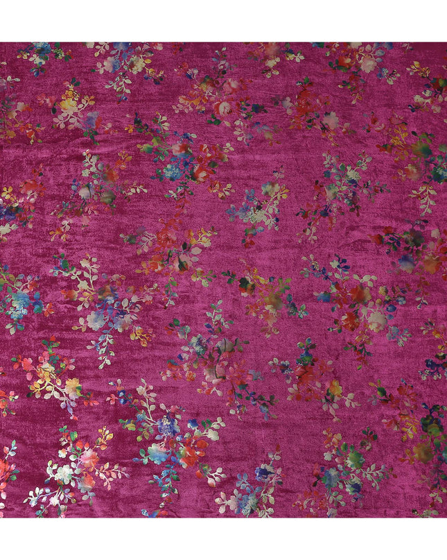 Magenta Pink Floral Bouquet Synthetic Blended Velvet Fabric