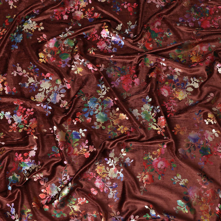 Chocolate Brown Floral Bouquet Fabric