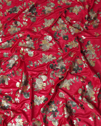 Crimson Red Rose Bouquet Synthetic Blended Velvet Fabric