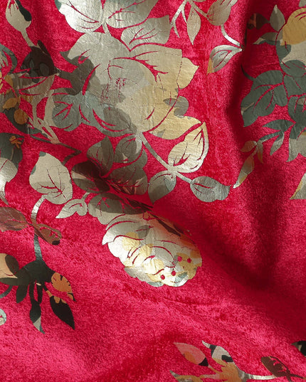 Crimson Red Rose Bouquet Synthetic Blended Velvet Fabric