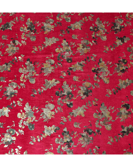 Crimson Red Rose Bouquet Synthetic Blended Velvet Fabric