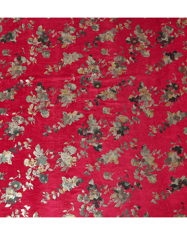 Crimson Red Rose Bouquet Synthetic Blended Velvet Fabric
