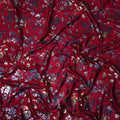 Crimson Red Burnout Floral Synthetic Blended Velvet Fabric