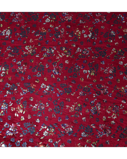 Crimson Red Burnout Floral Synthetic Blended Velvet Fabric