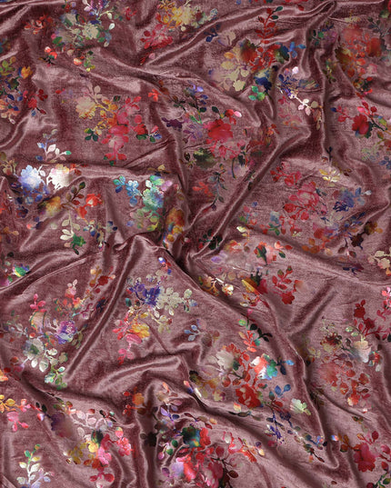 Dusty Rose Floral Bouquet Synthetic Blended Velvet Fabric