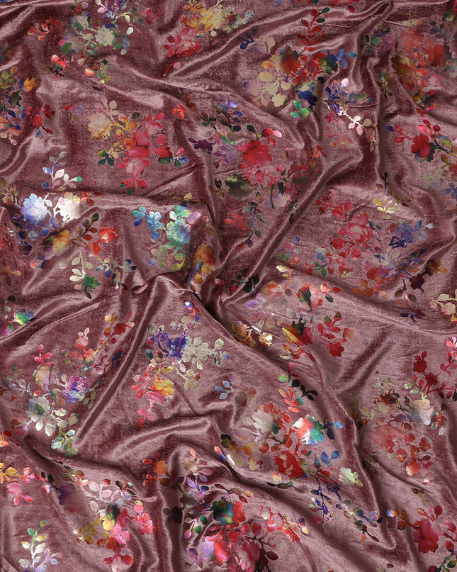 Dusty Rose Floral Bouquet Synthetic Blended Velvet Fabric
