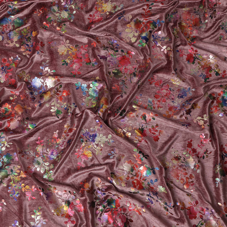 Dusty Rose Floral Bouquet Synthetic Blended Velvet Fabric