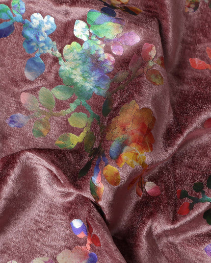 Dusty Rose Floral Bouquet Synthetic Blended Velvet Fabric