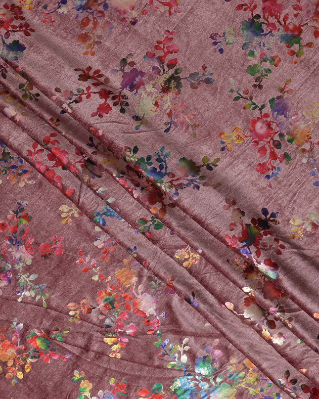 Dusty Rose Floral Bouquet Synthetic Blended Velvet Fabric