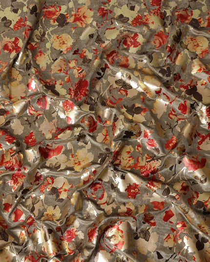 Warm Taupe Burnout Floral Synthetic Blended Velvet Fabric