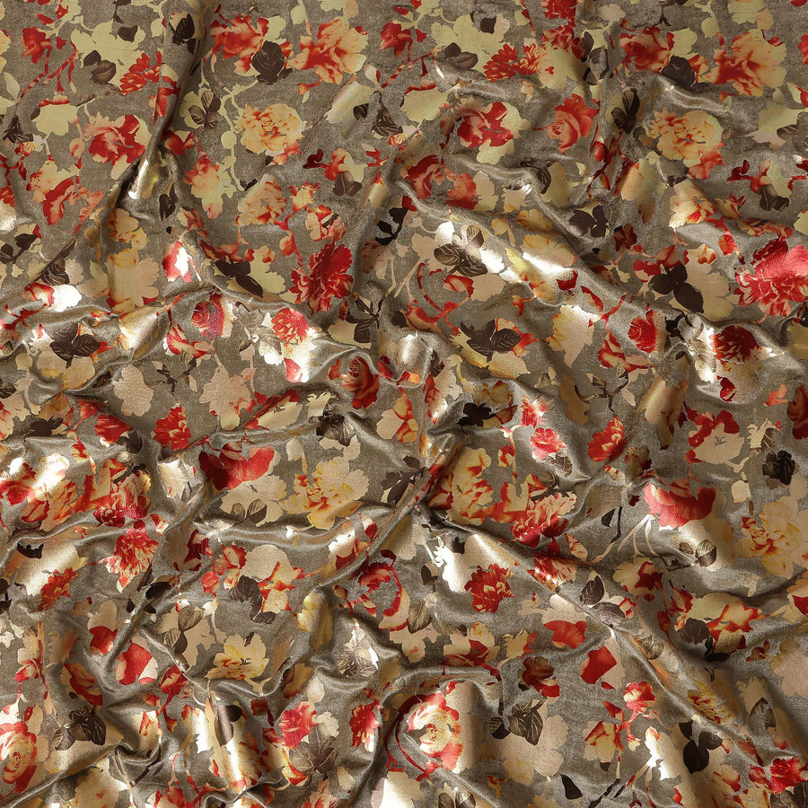 Warm Taupe Burnout Floral Synthetic Blended Velvet Fabric