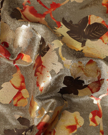 Warm Taupe Burnout Floral Synthetic Blended Velvet Fabric
