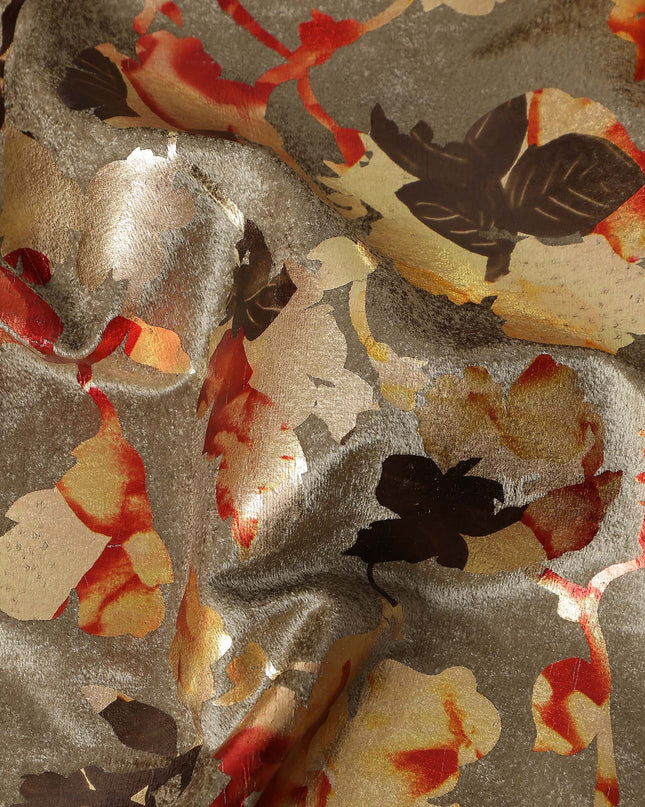 Warm Taupe Burnout Floral Synthetic Blended Velvet Fabric