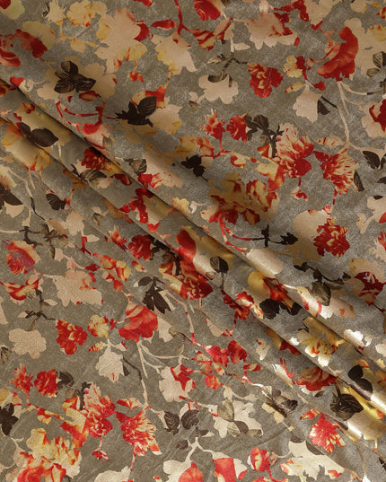 Warm Taupe Burnout Floral Synthetic Blended Velvet Fabric