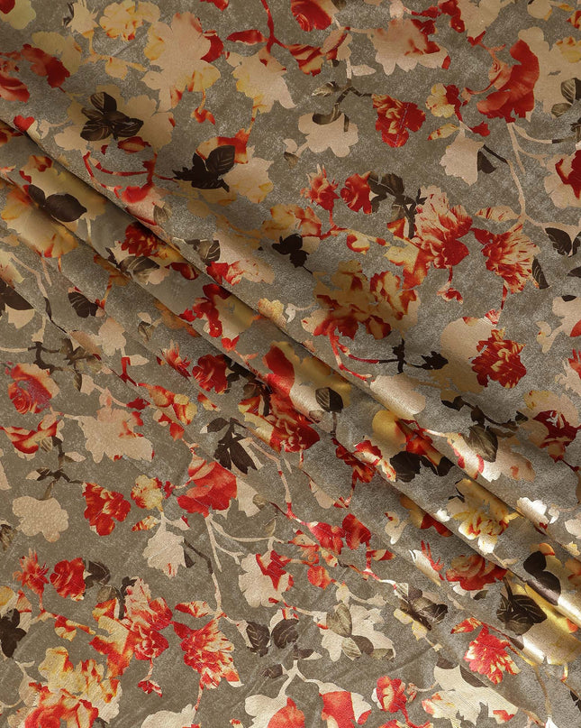 Warm Taupe Burnout Floral Synthetic Blended Velvet Fabric