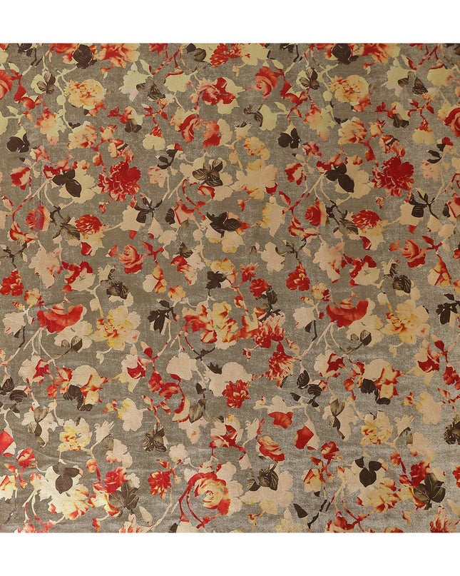 Warm Taupe Burnout Floral Synthetic Blended Velvet Fabric