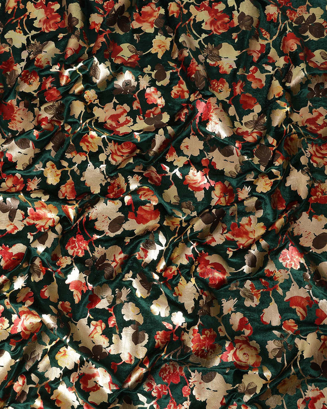 Forest Green Burnout Floral Synthetic Blended Velvet Fabric