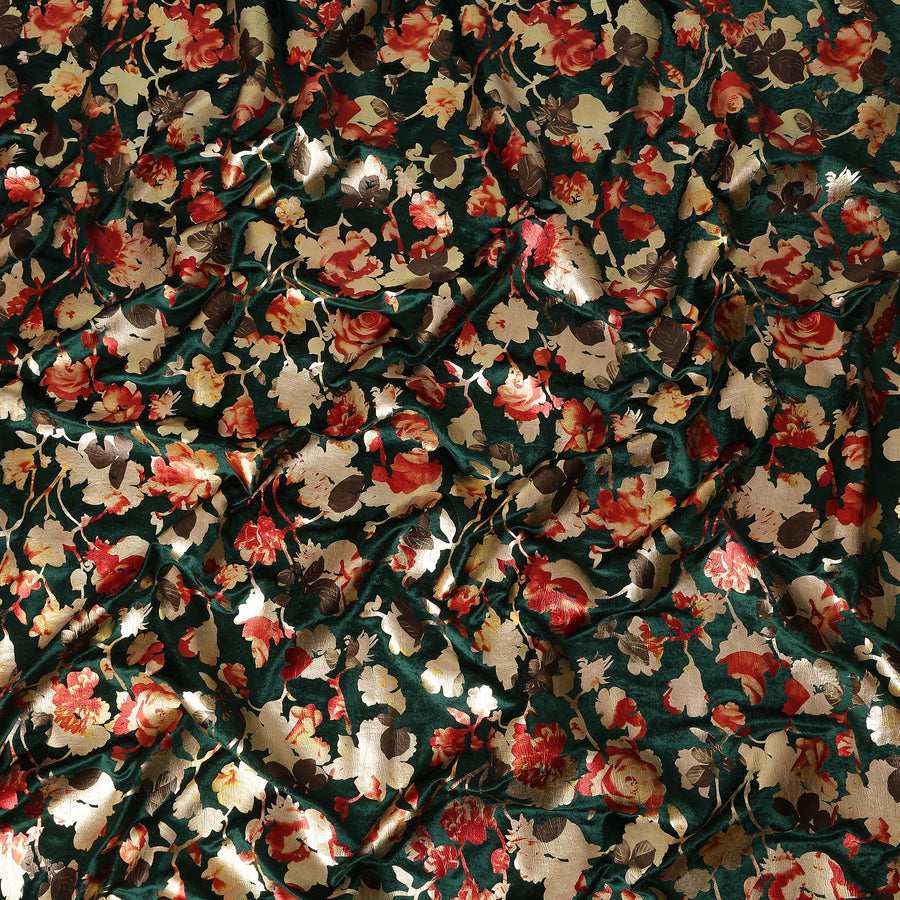 Forest Green Burnout Floral Synthetic Blended Velvet Fabric